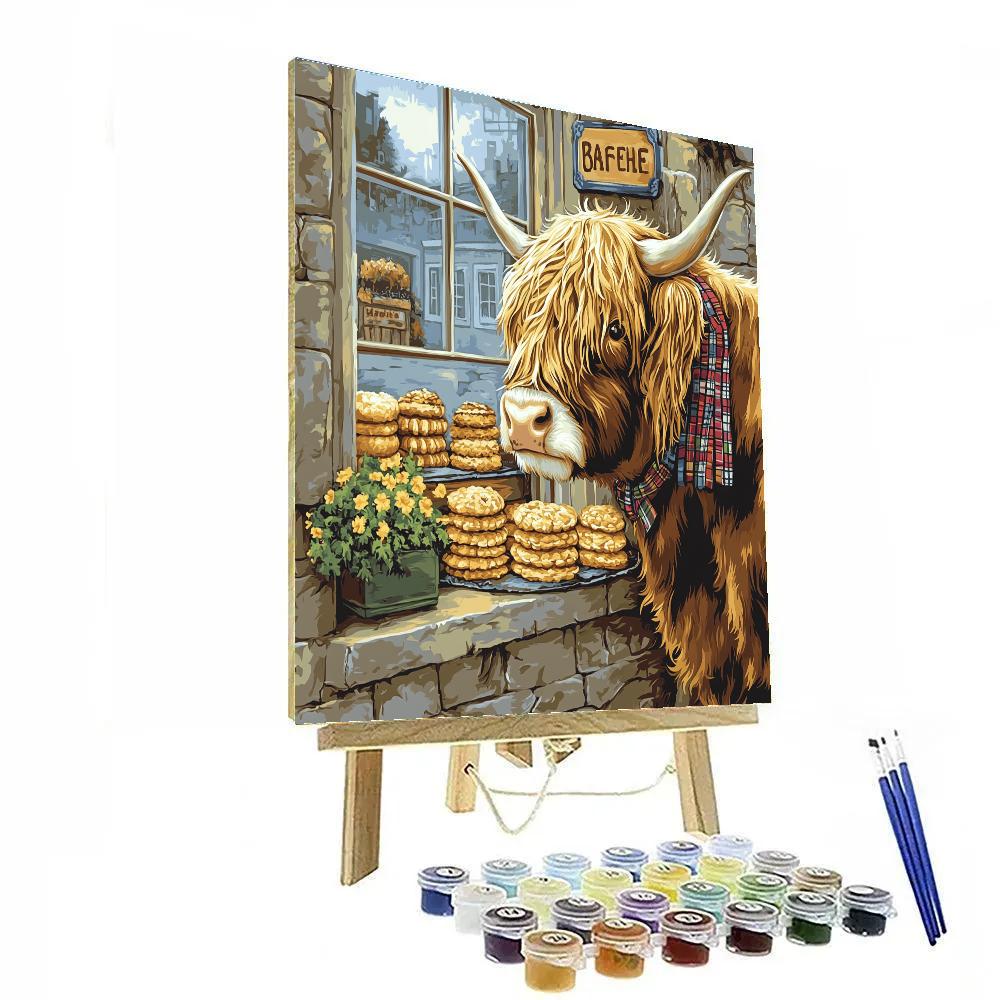 Highland Cow Bakery Window Display Painting by numbers kit
