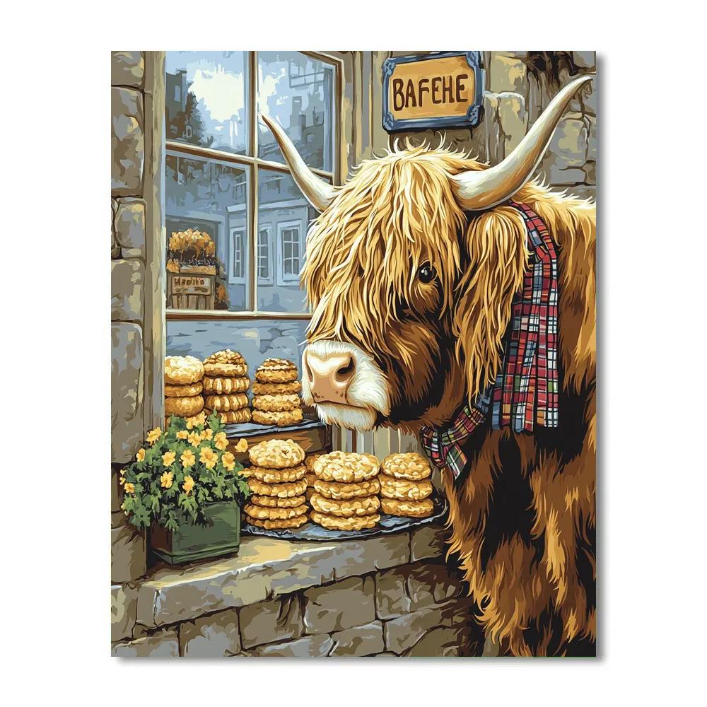 Highland Cow Bakery Window Display Painting by numbers kit