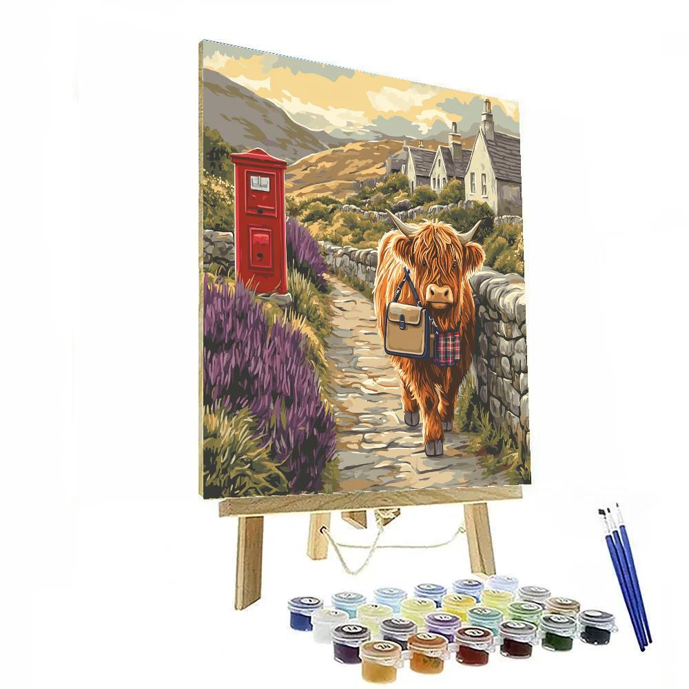 Highland Cow Morning Mail Route Paint by numbers kits