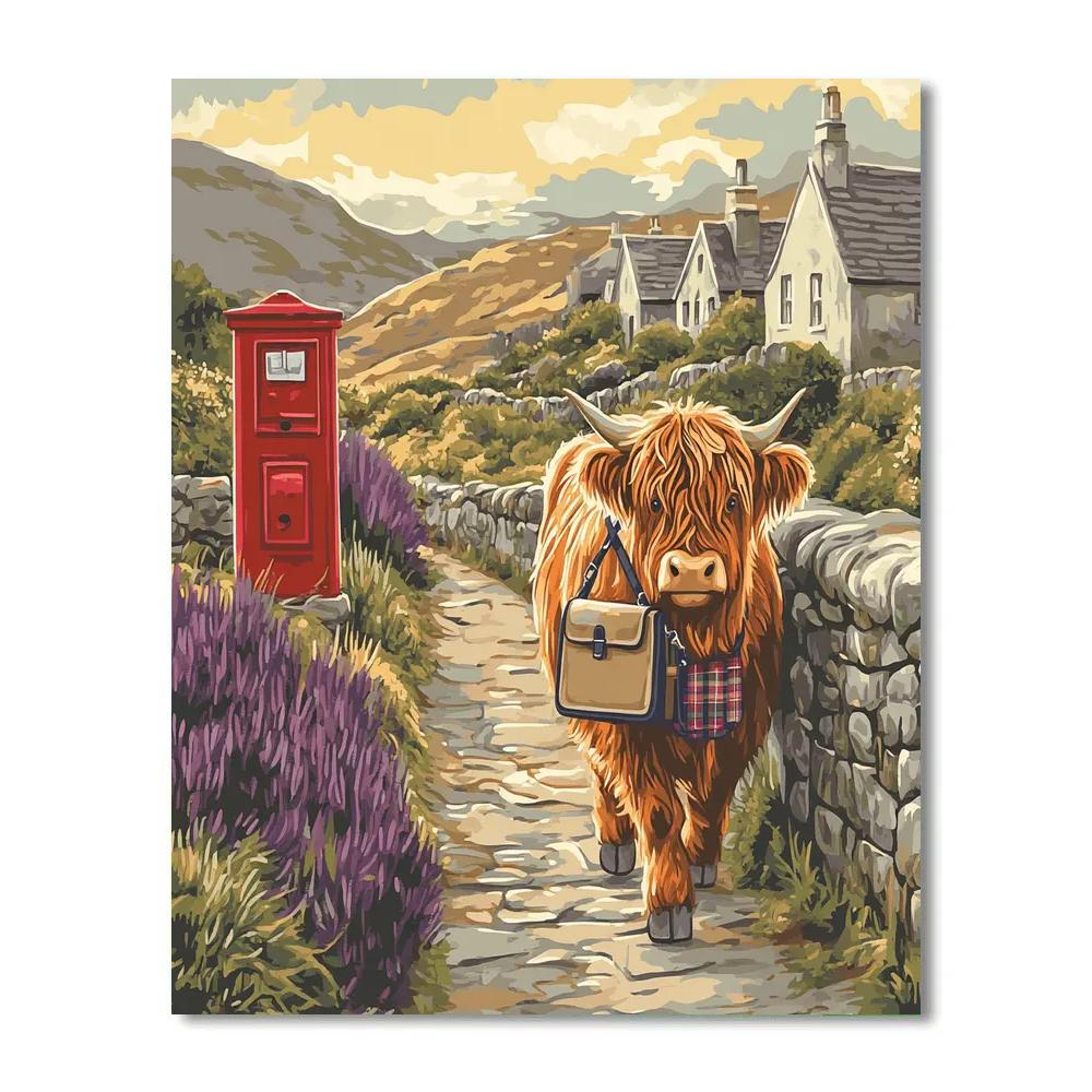 Highland Cow Morning Mail Route Paint by numbers kits