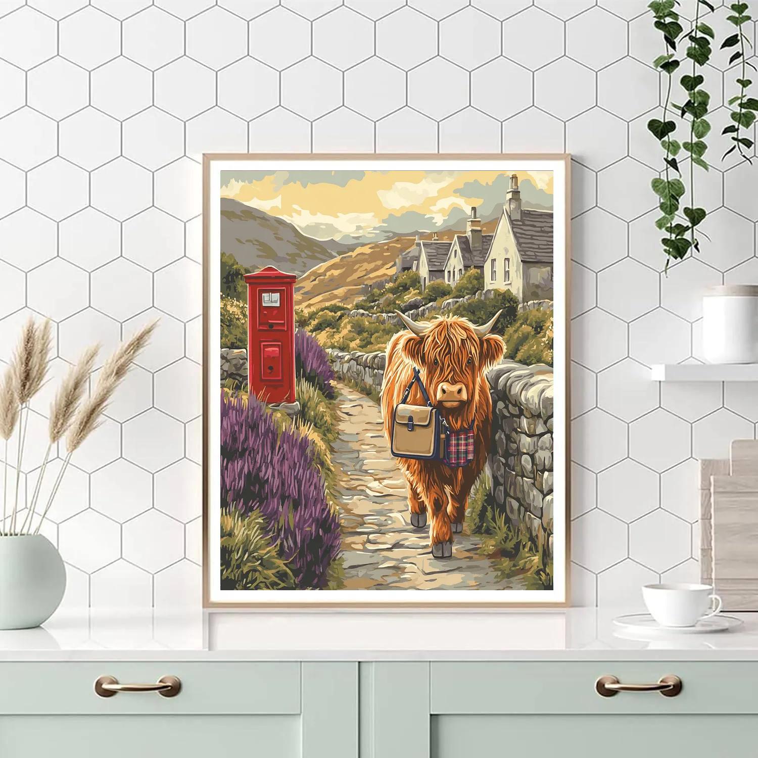 Highland Cow Morning Mail Route Paint by numbers kits