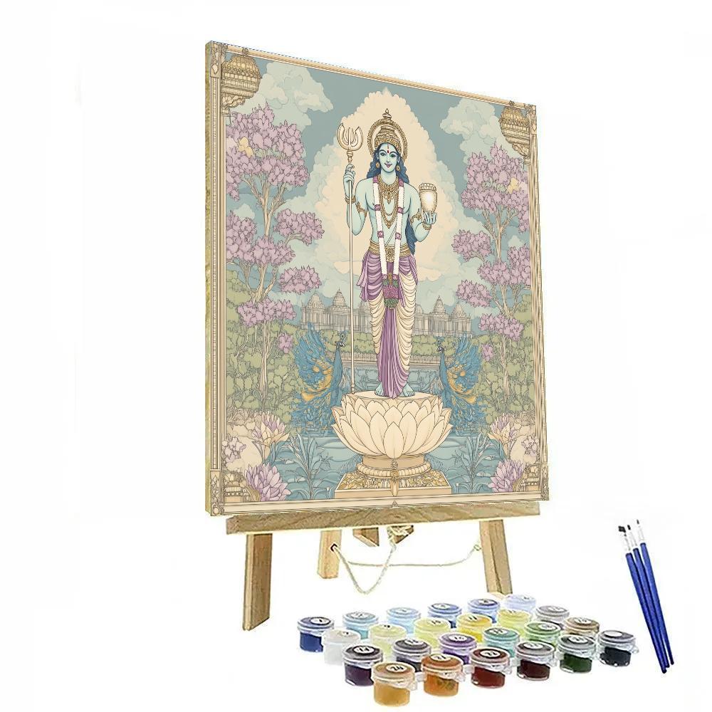 Vishnu In Vaikuntha Garden Of Crystal Trees painting number kit