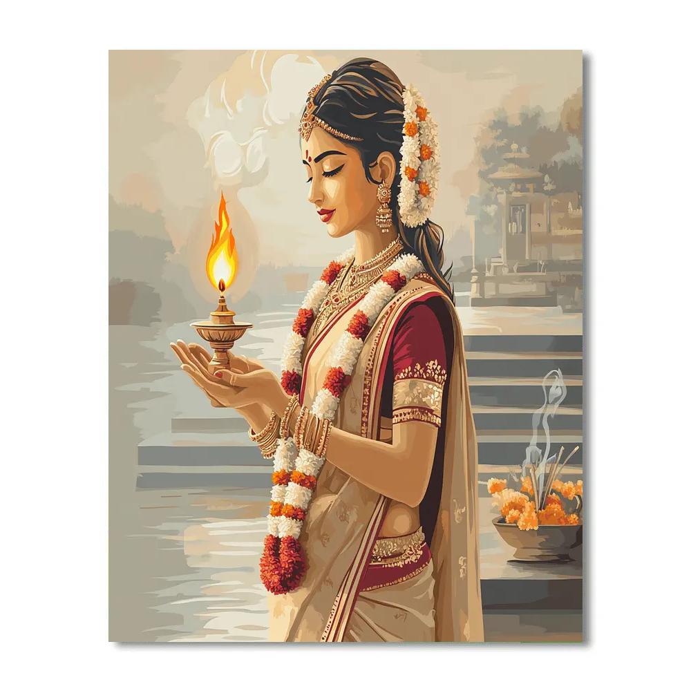 Parvati Riverside Morning Aarti Calm Paint by numbers kits