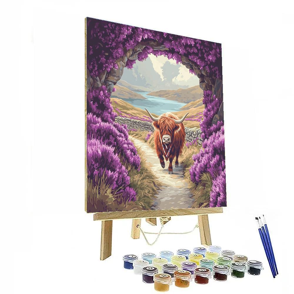 Highland Cow Under Heather Archway Number painting