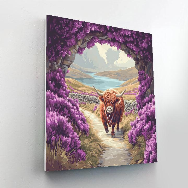 Highland Cow Under Heather Archway Number painting