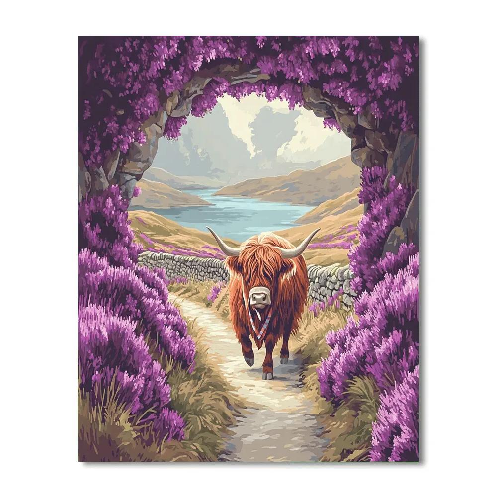 Highland Cow Under Heather Archway Number painting