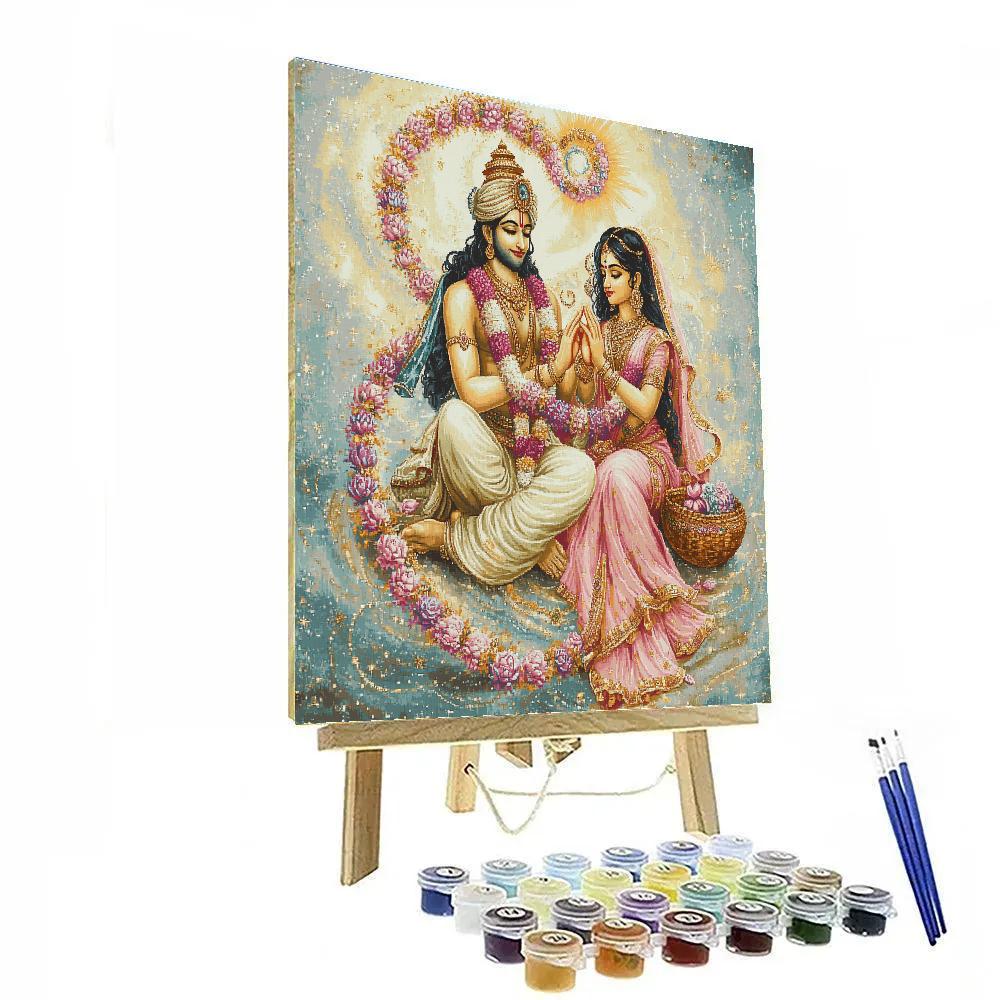 Vishnu And Lakshmi Weaving A Lotus Garland Galaxy painting number kit