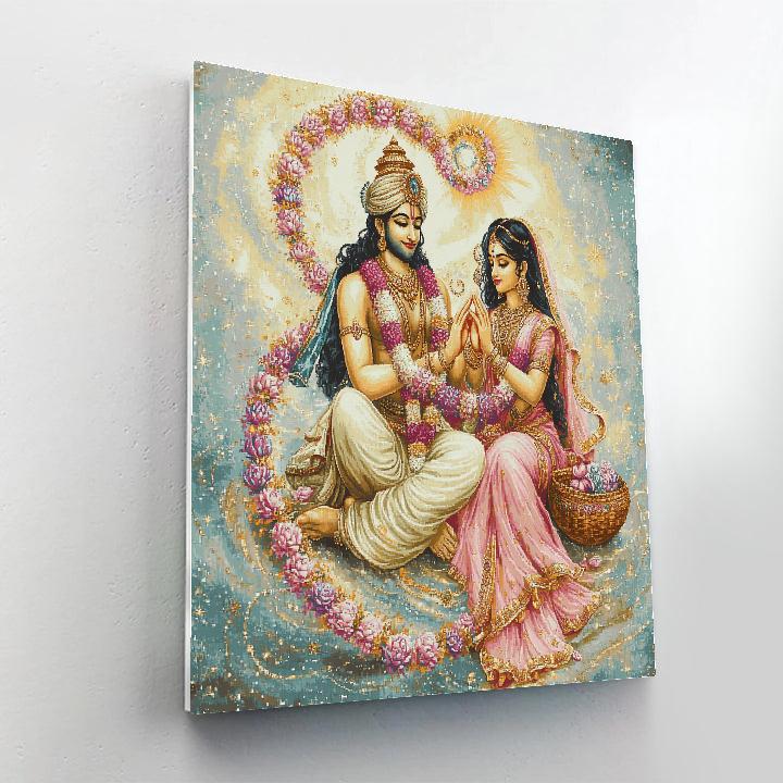 Vishnu And Lakshmi Weaving A Lotus Garland Galaxy painting number kit