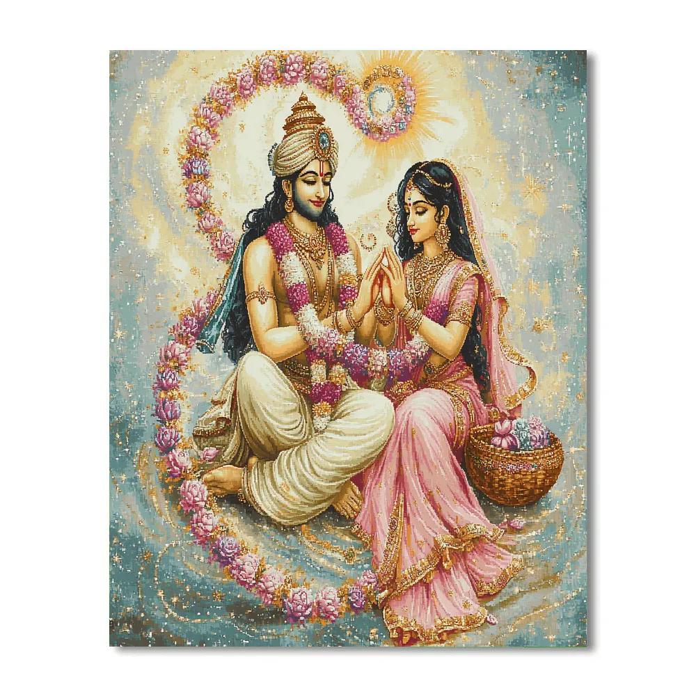 Vishnu And Lakshmi Weaving A Lotus Garland Galaxy painting number kit