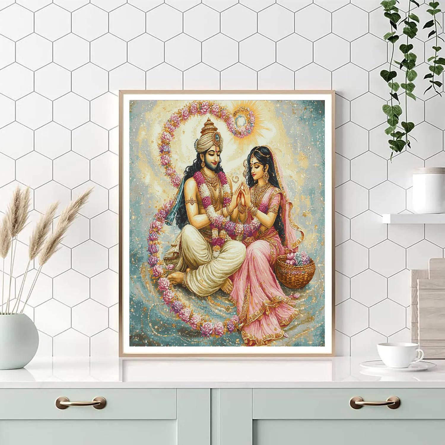 Vishnu And Lakshmi Weaving A Lotus Garland Galaxy painting number kit