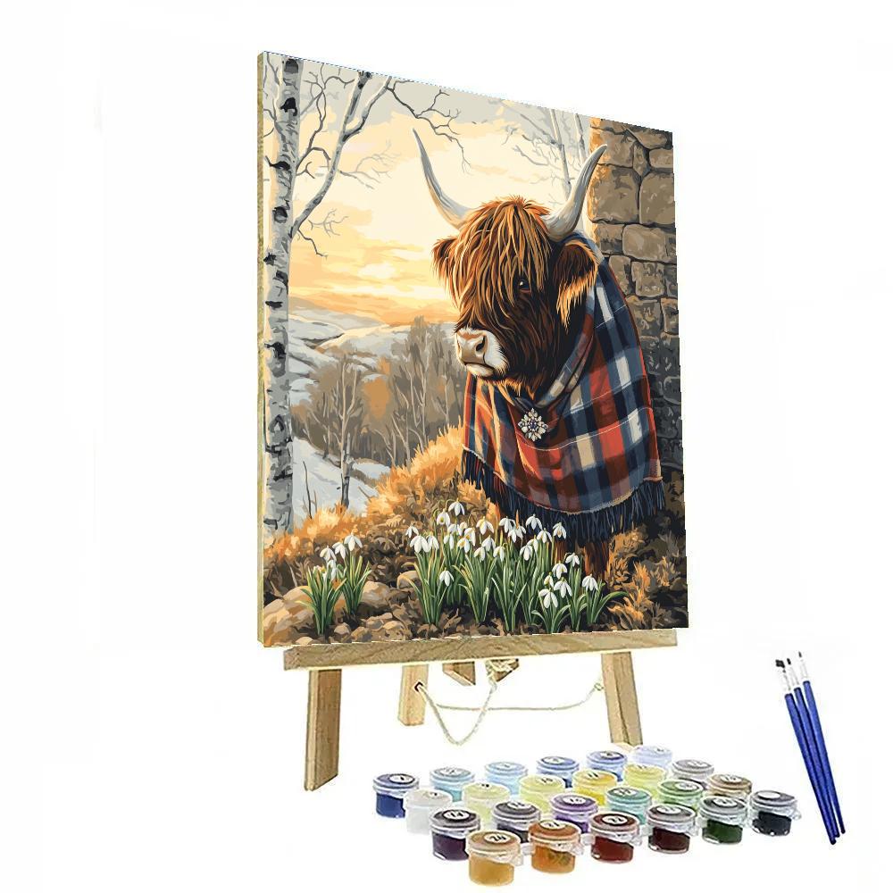 Highland Cow Snowdrop Ceremony paint by number