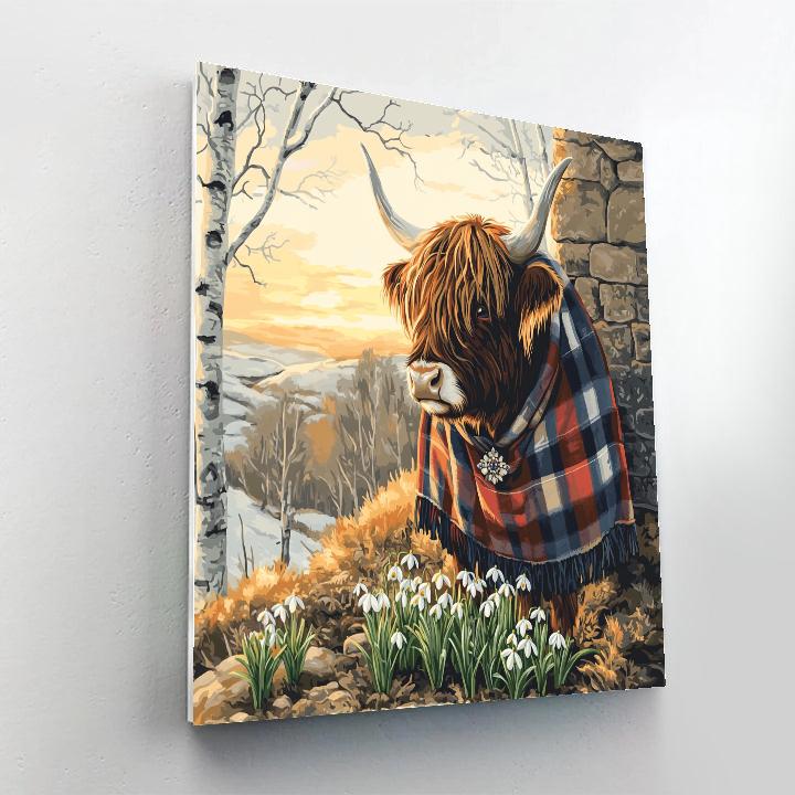 Highland Cow Snowdrop Ceremony paint by number