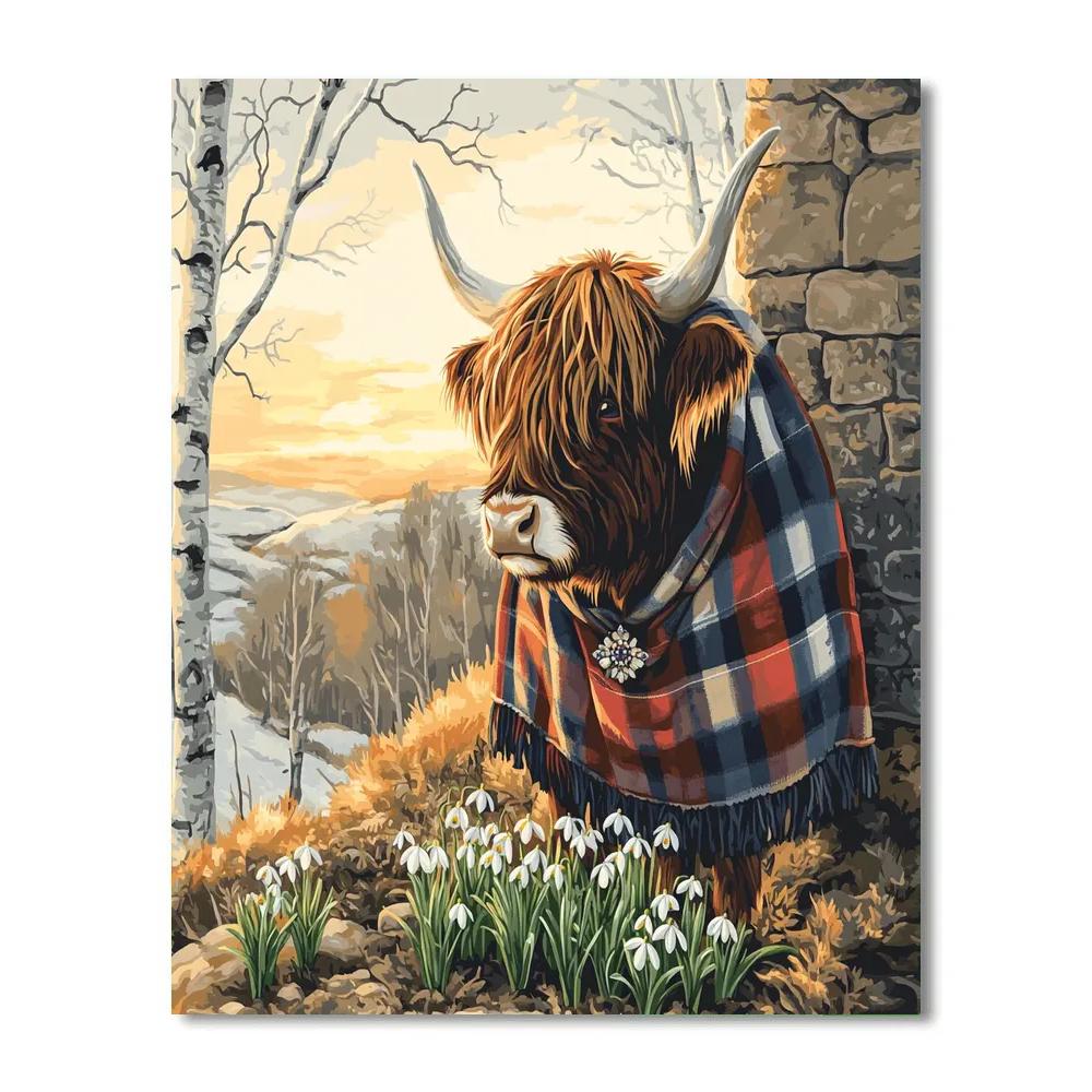 Highland Cow Snowdrop Ceremony paint by number