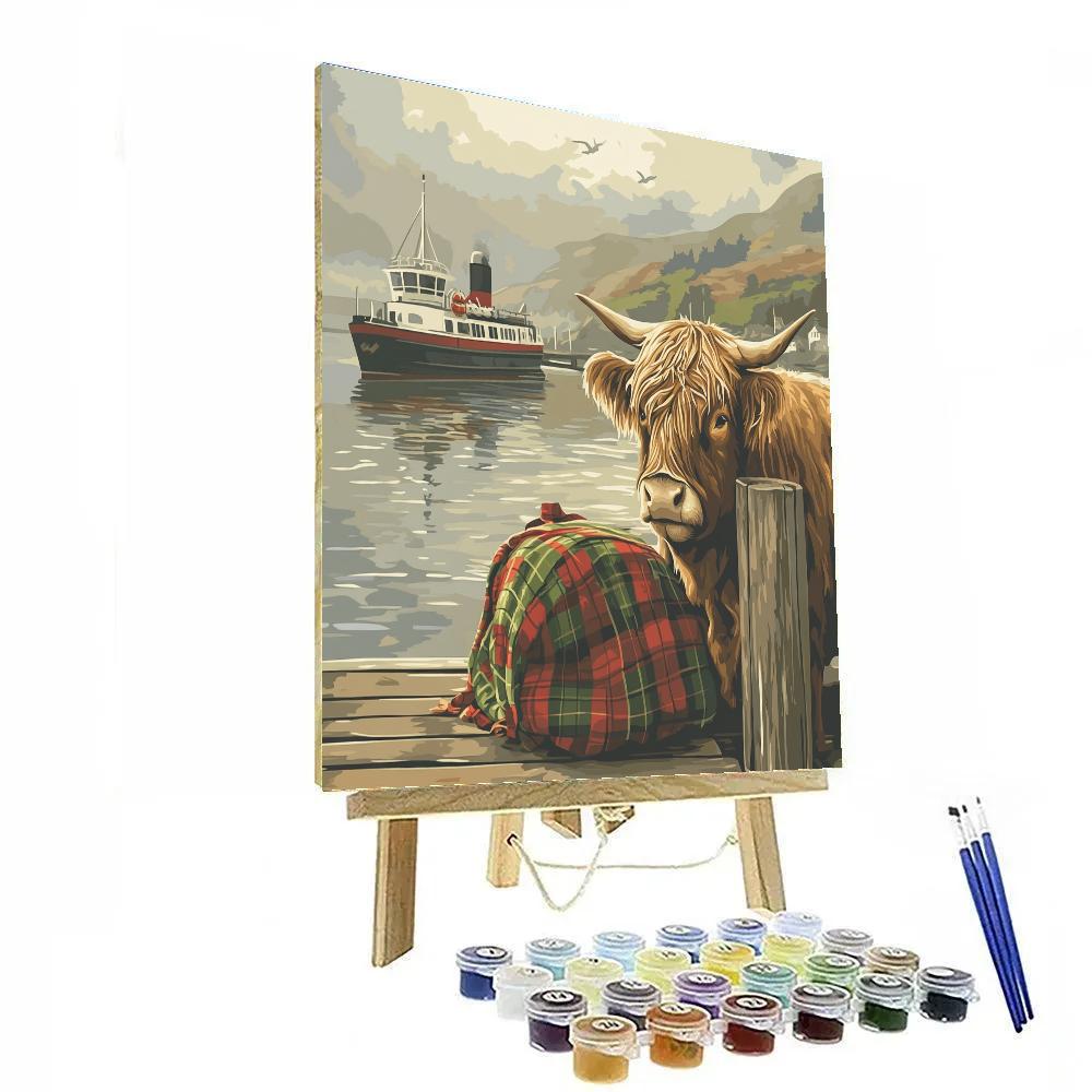 Highland Cow Ferry Dock Wait painting number kit