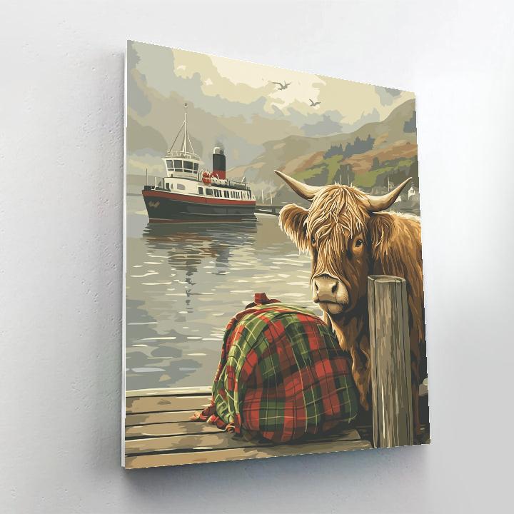 Highland Cow Ferry Dock Wait painting number kit