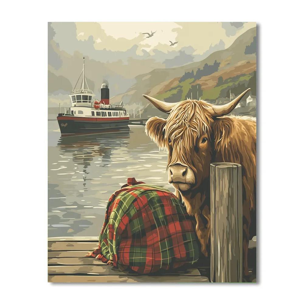 Highland Cow Ferry Dock Wait painting number kit
