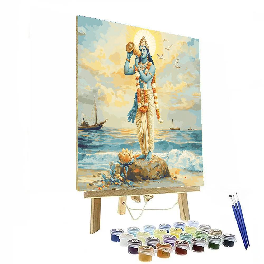 Vishnu Playing The Conch As A Dawn Signal Over The Sea paint by number