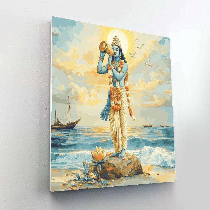 Vishnu Playing The Conch As A Dawn Signal Over The Sea paint by number