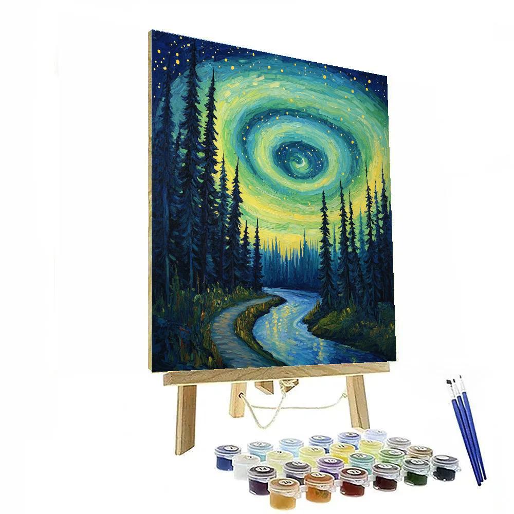 Van Gogh Inspired Aurora Over Pine Forest Painting by numbers kit