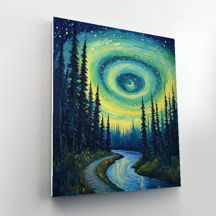 Van Gogh Inspired Aurora Over Pine Forest Painting by numbers kit
