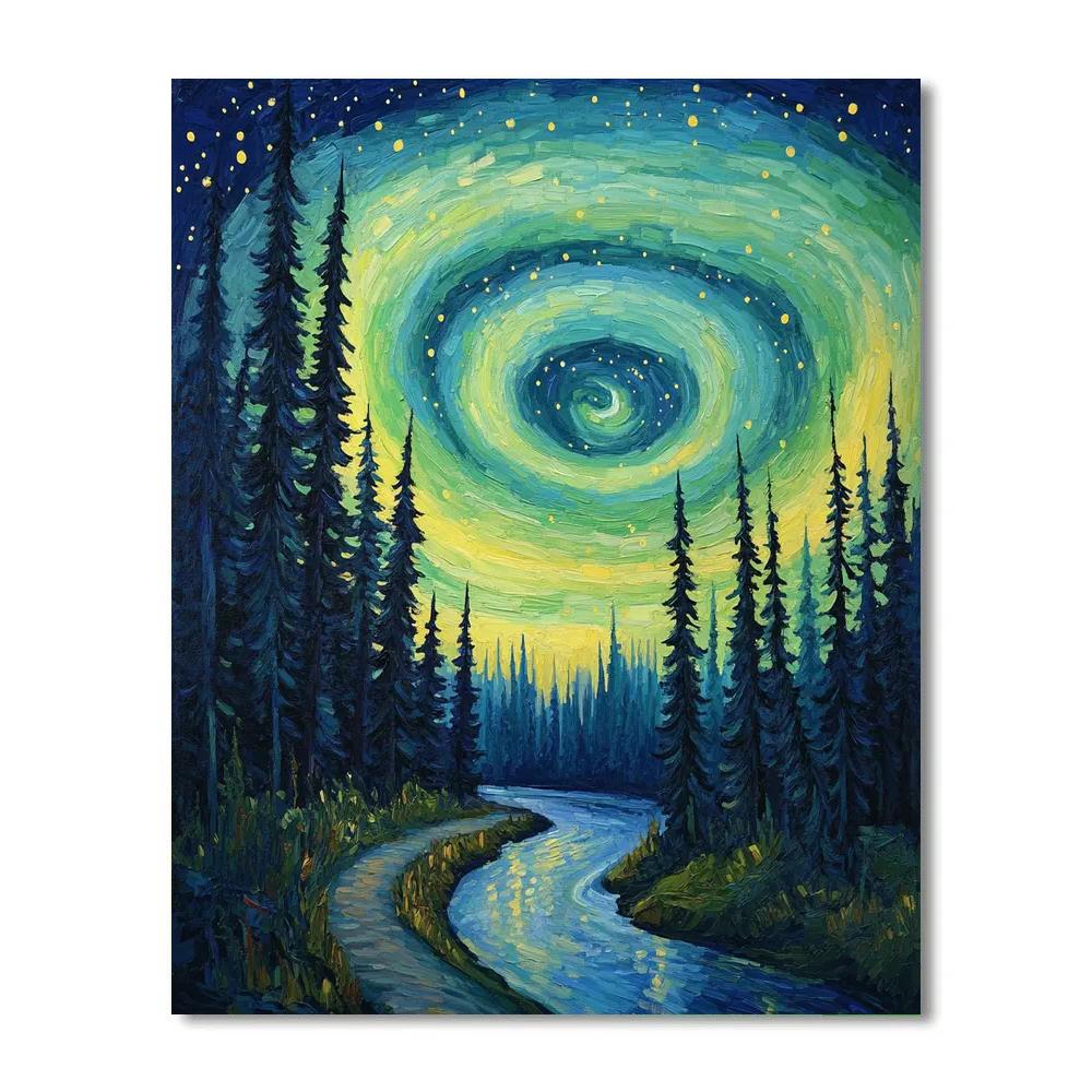 Van Gogh Inspired Aurora Over Pine Forest Painting by numbers kit