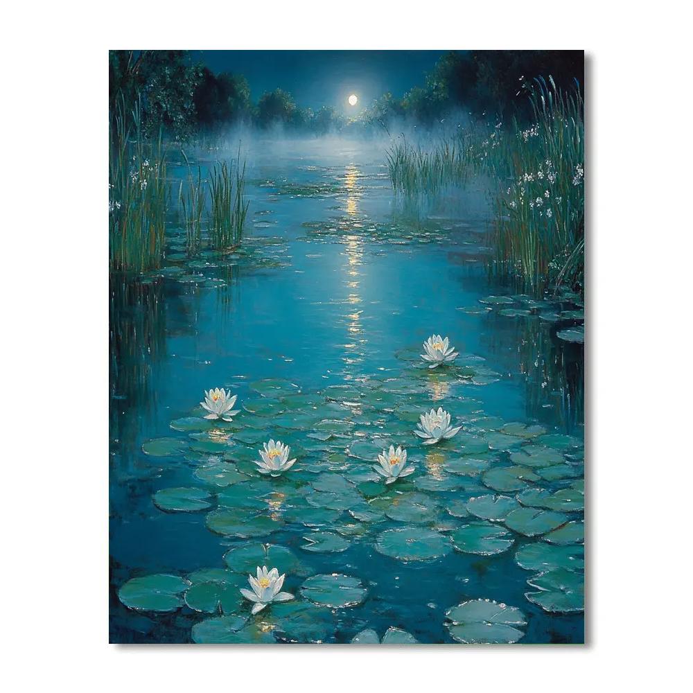 Claude Monet Inspired Water Lilies Under Moonlight paint by numbers