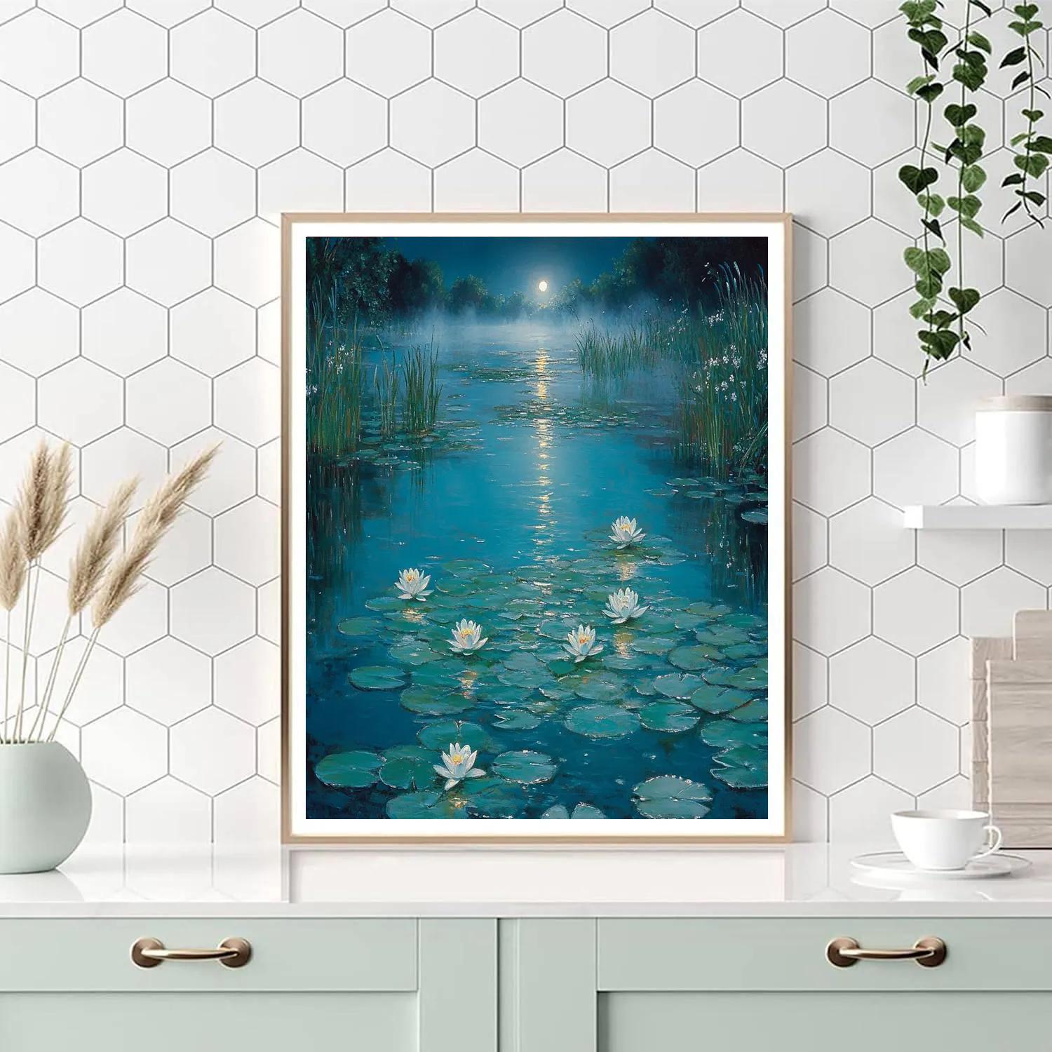 Claude Monet Inspired Water Lilies Under Moonlight paint by numbers