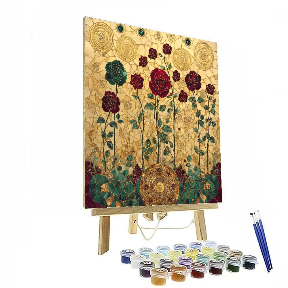 Gustav Klimt Inspired Golden Garden Of Roses Paint by numbers art