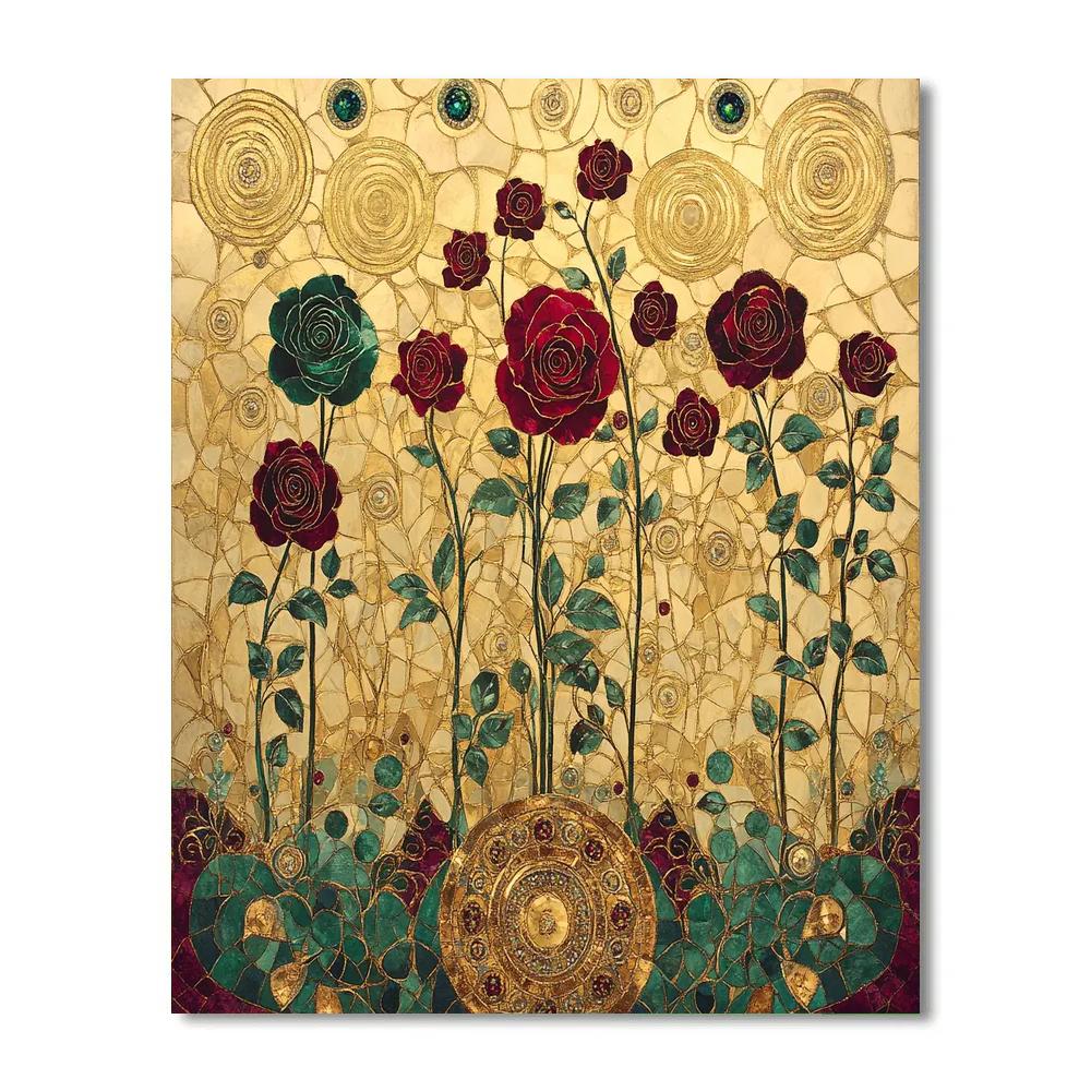Gustav Klimt Inspired Golden Garden Of Roses Paint by numbers art