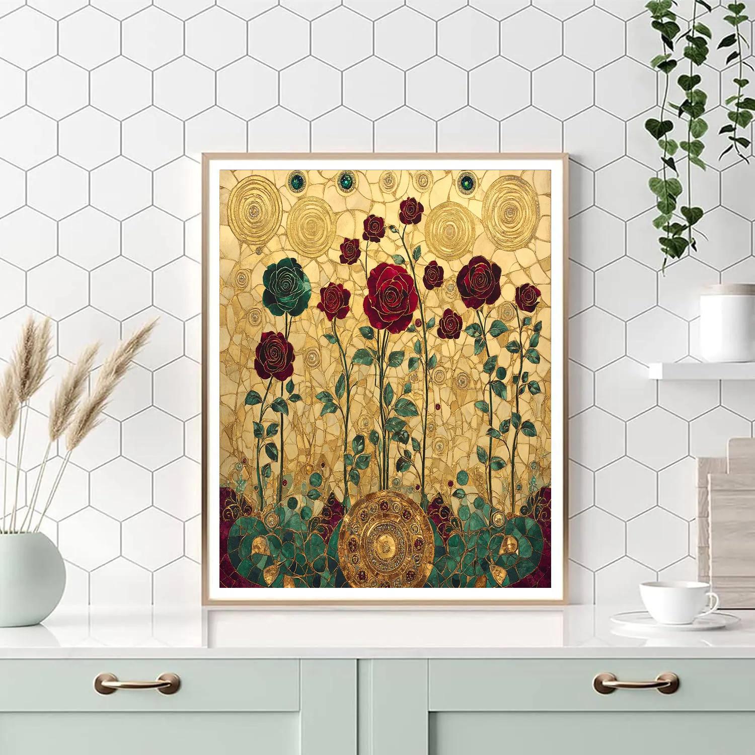 Gustav Klimt Inspired Golden Garden Of Roses Paint by numbers art