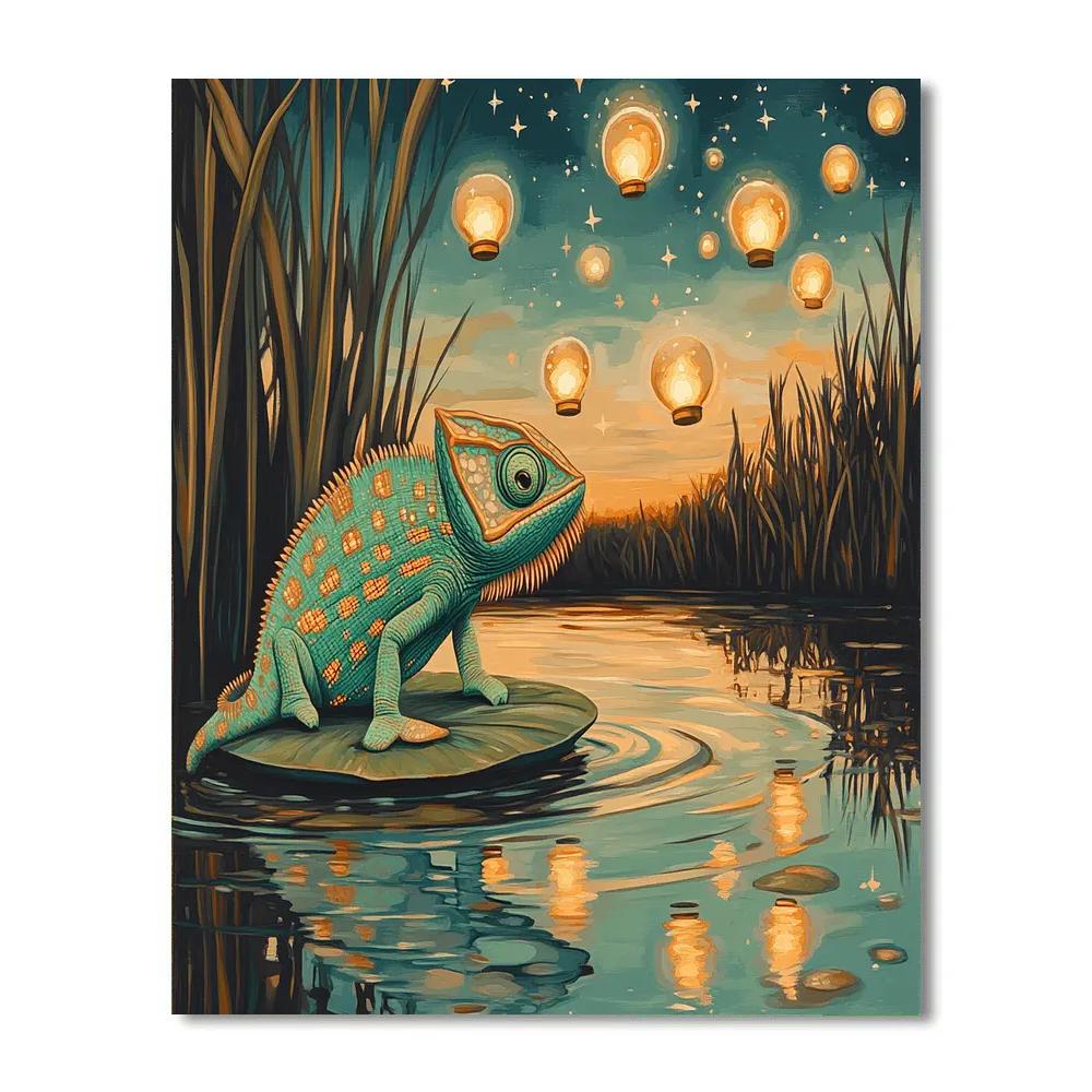 Pascal Lanterns Over Cosmic Pond Numbered painting kits
