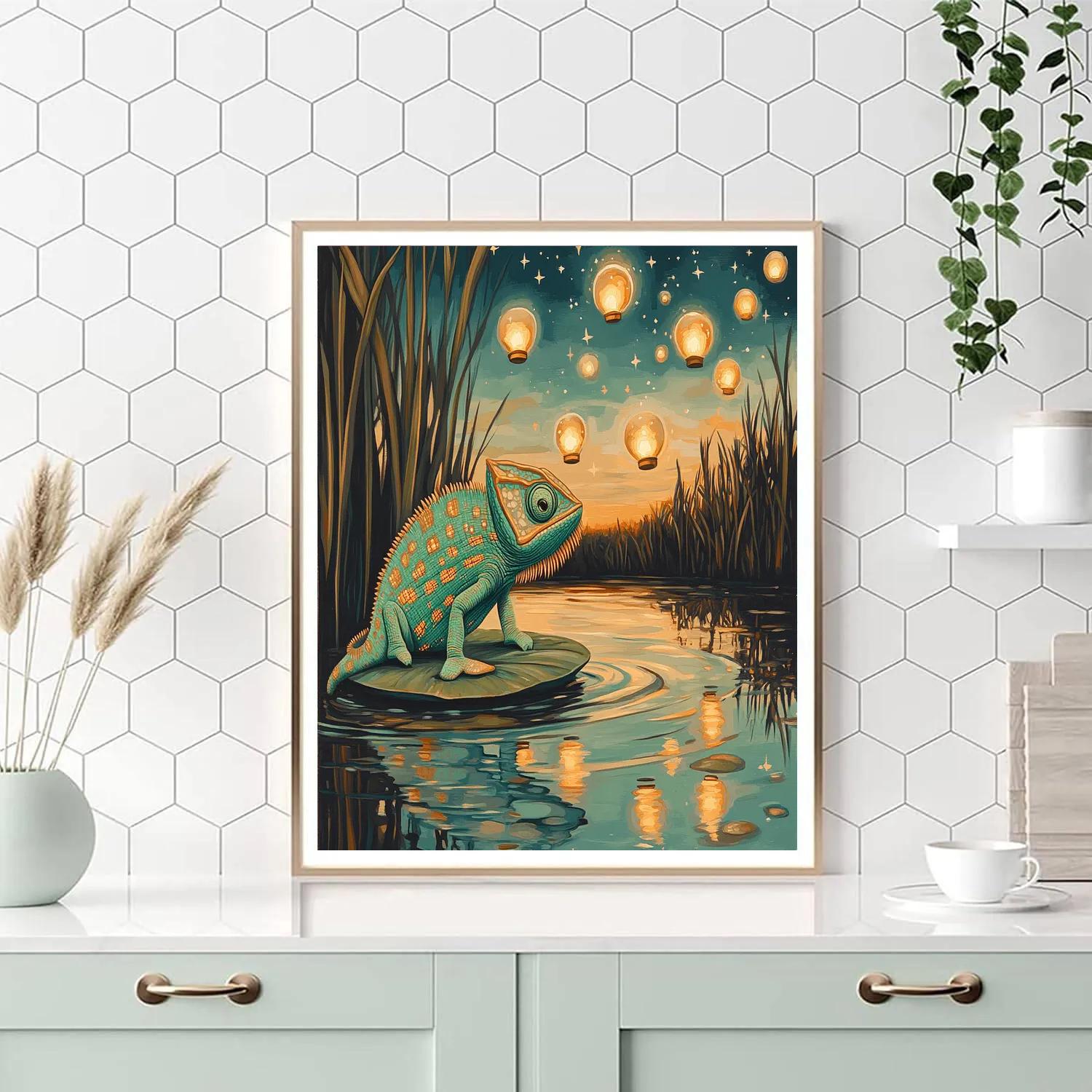 Pascal Lanterns Over Cosmic Pond Numbered painting kits