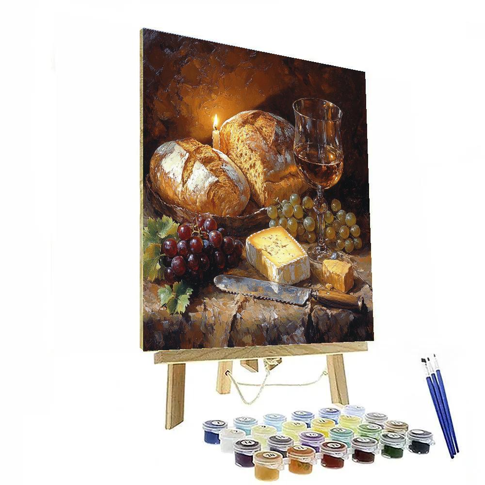 Rembrandt Inspired Candlelit Still Life With Bread And Cheese DIY paint by numbers
