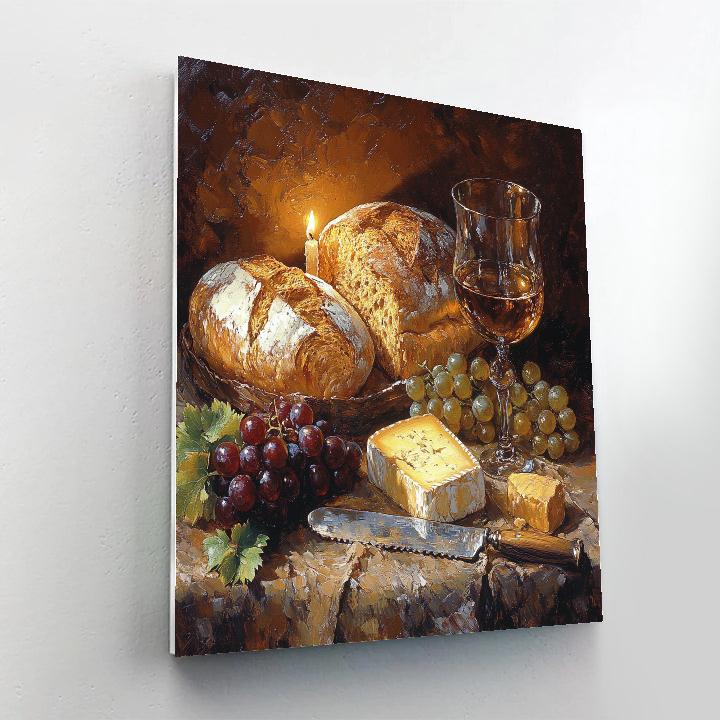 Rembrandt Inspired Candlelit Still Life With Bread And Cheese DIY paint by numbers