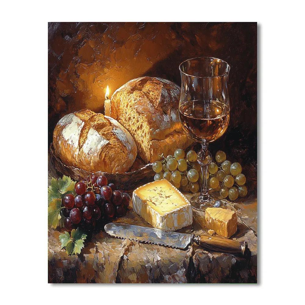 Rembrandt Inspired Candlelit Still Life With Bread And Cheese DIY paint by numbers