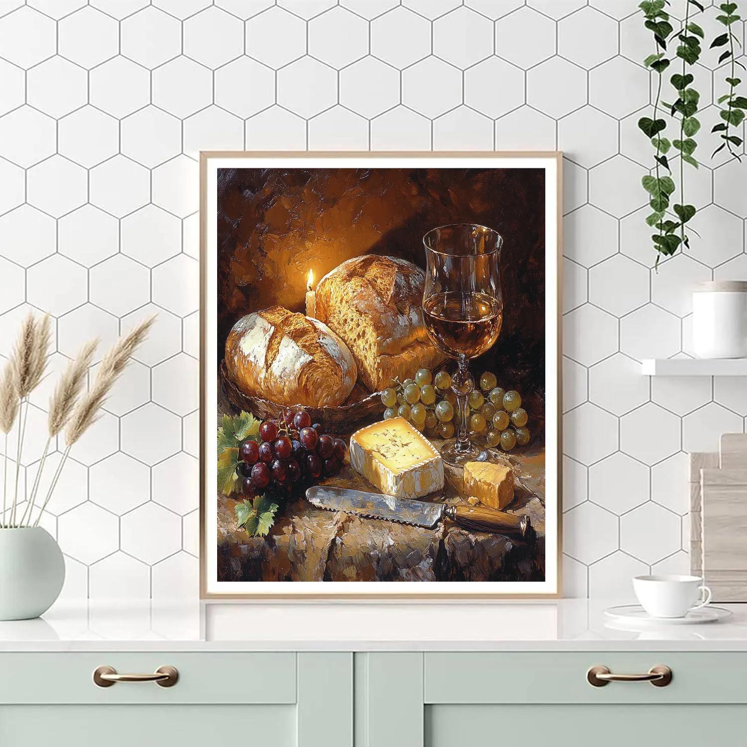 Rembrandt Inspired Candlelit Still Life With Bread And Cheese DIY paint by numbers