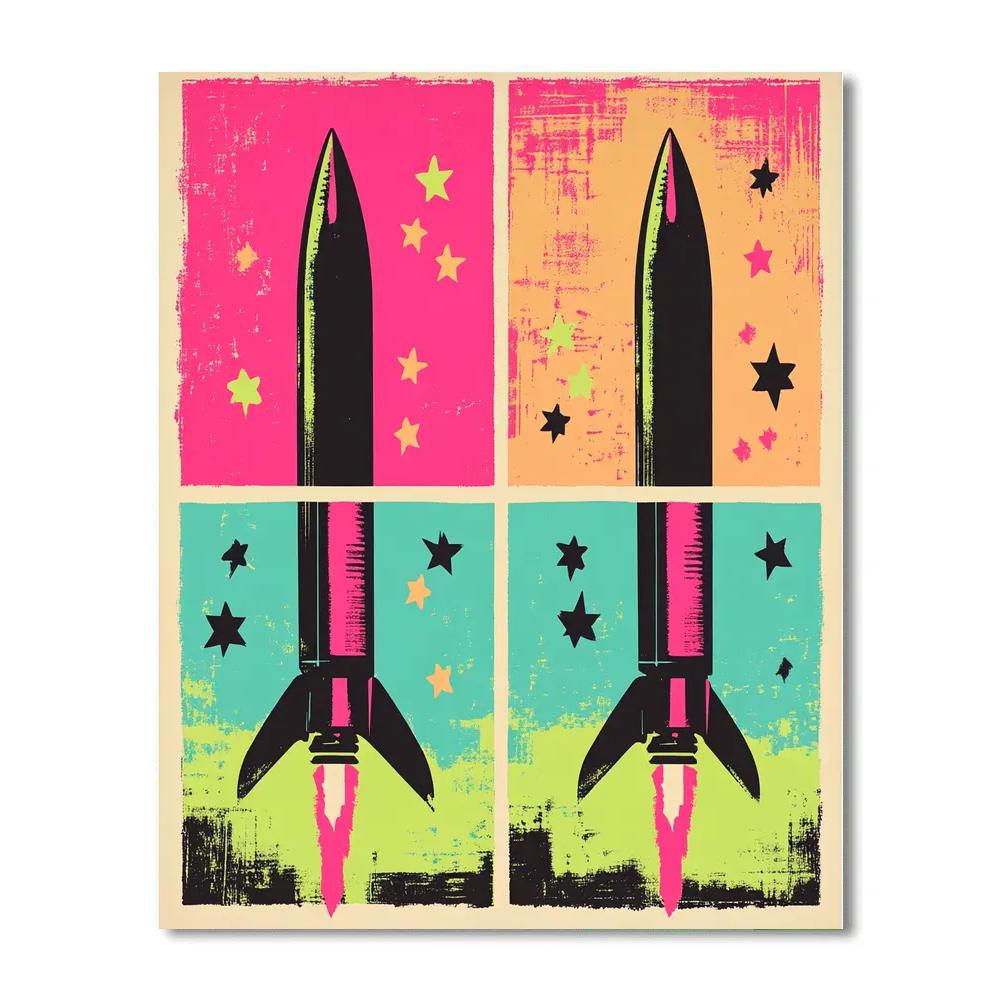 Andy Warhol Inspired Pop Art Space Rocket Poster Paint by numbers art