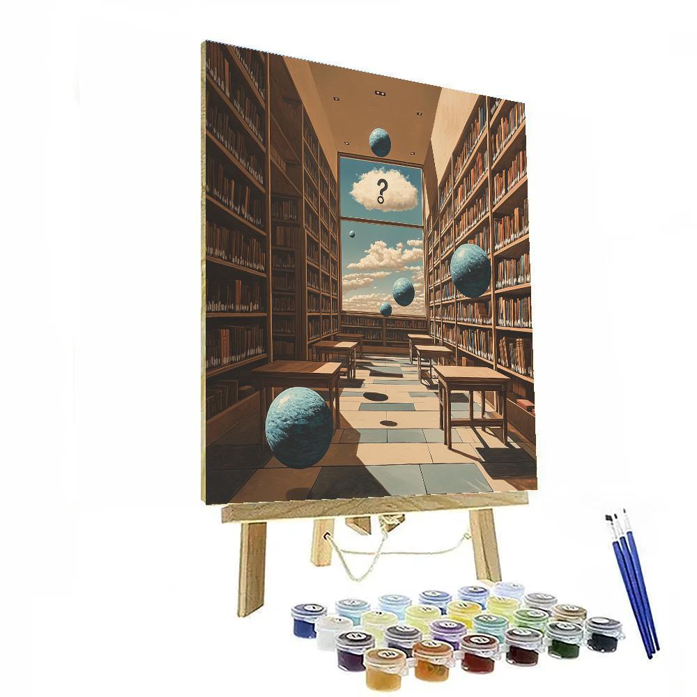 René Magritte Inspired Library With Floating Planets Paint by numbers kits