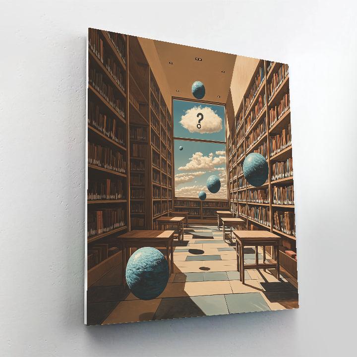 René Magritte Inspired Library With Floating Planets Paint by numbers kits