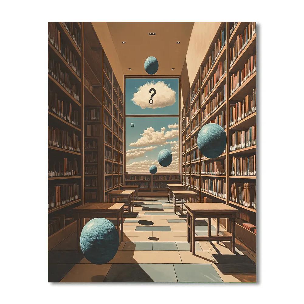 René Magritte Inspired Library With Floating Planets Paint by numbers kits