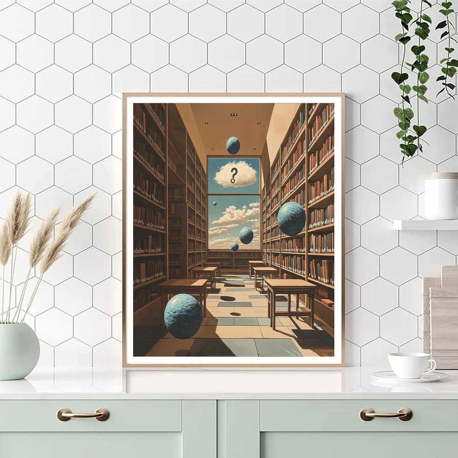 René Magritte Inspired Library With Floating Planets Paint by numbers kits
