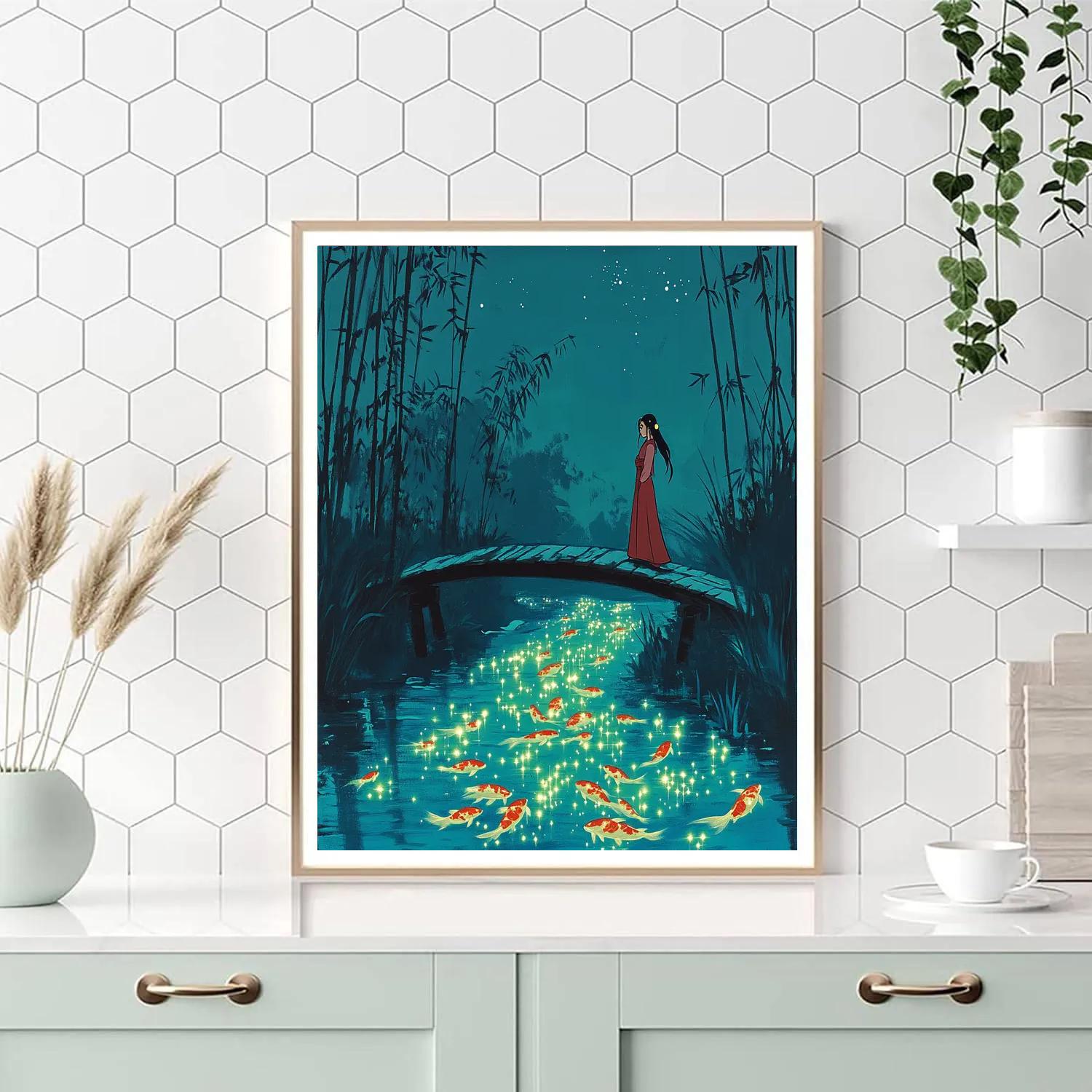 Mulan Koi Star Stream Bridge Paint by numbers art