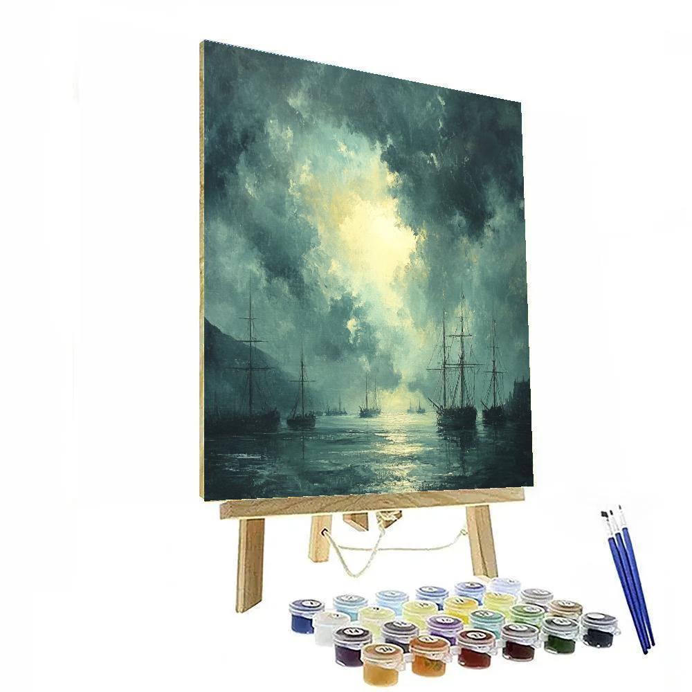 JMW Turner Inspired Storm Over Harbor Ships paint by color