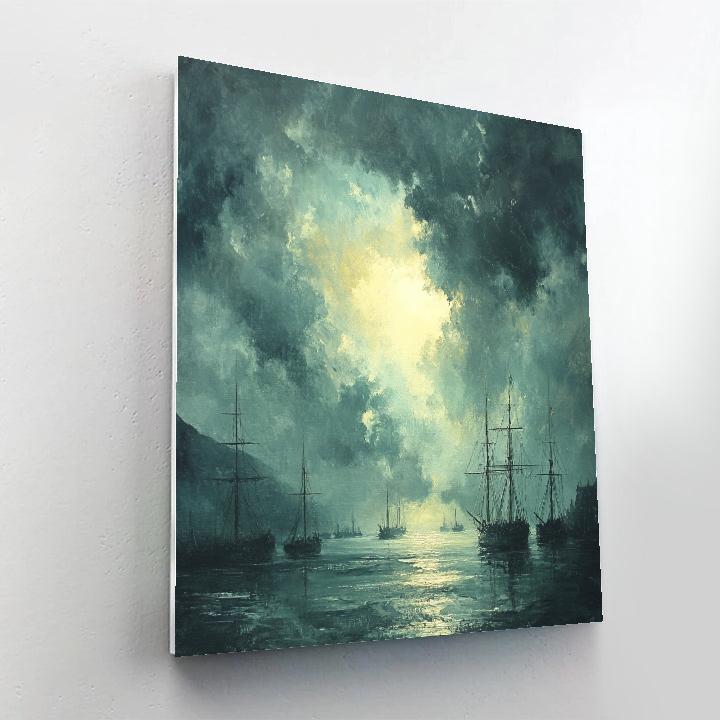 JMW Turner Inspired Storm Over Harbor Ships paint by color