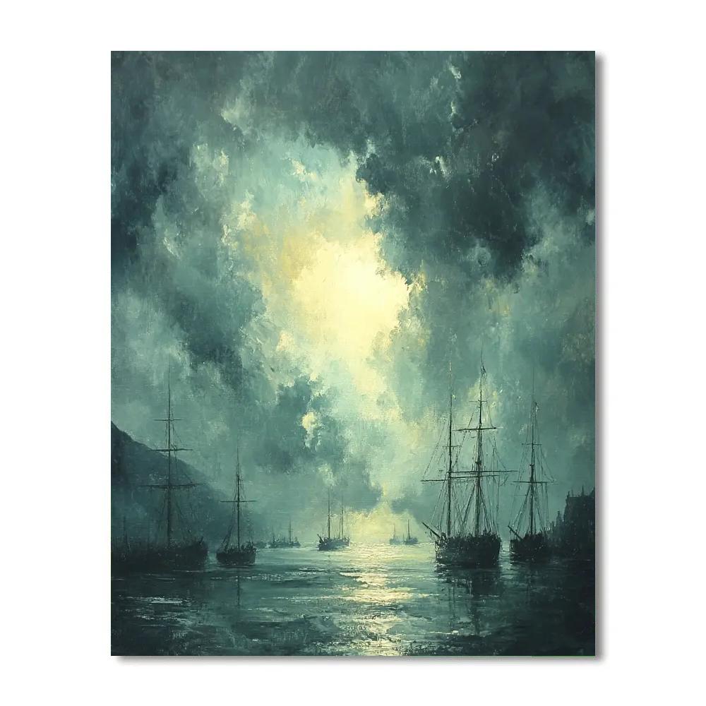JMW Turner Inspired Storm Over Harbor Ships paint by color