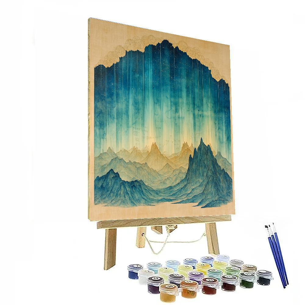 Leonardo Da Vinci Inspired Aurora Over Silent Mountains Painting by numbers kit