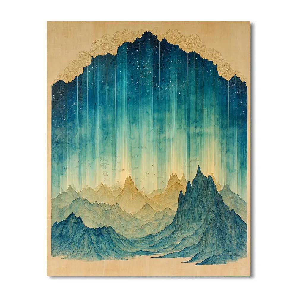 Leonardo Da Vinci Inspired Aurora Over Silent Mountains Painting by numbers kit