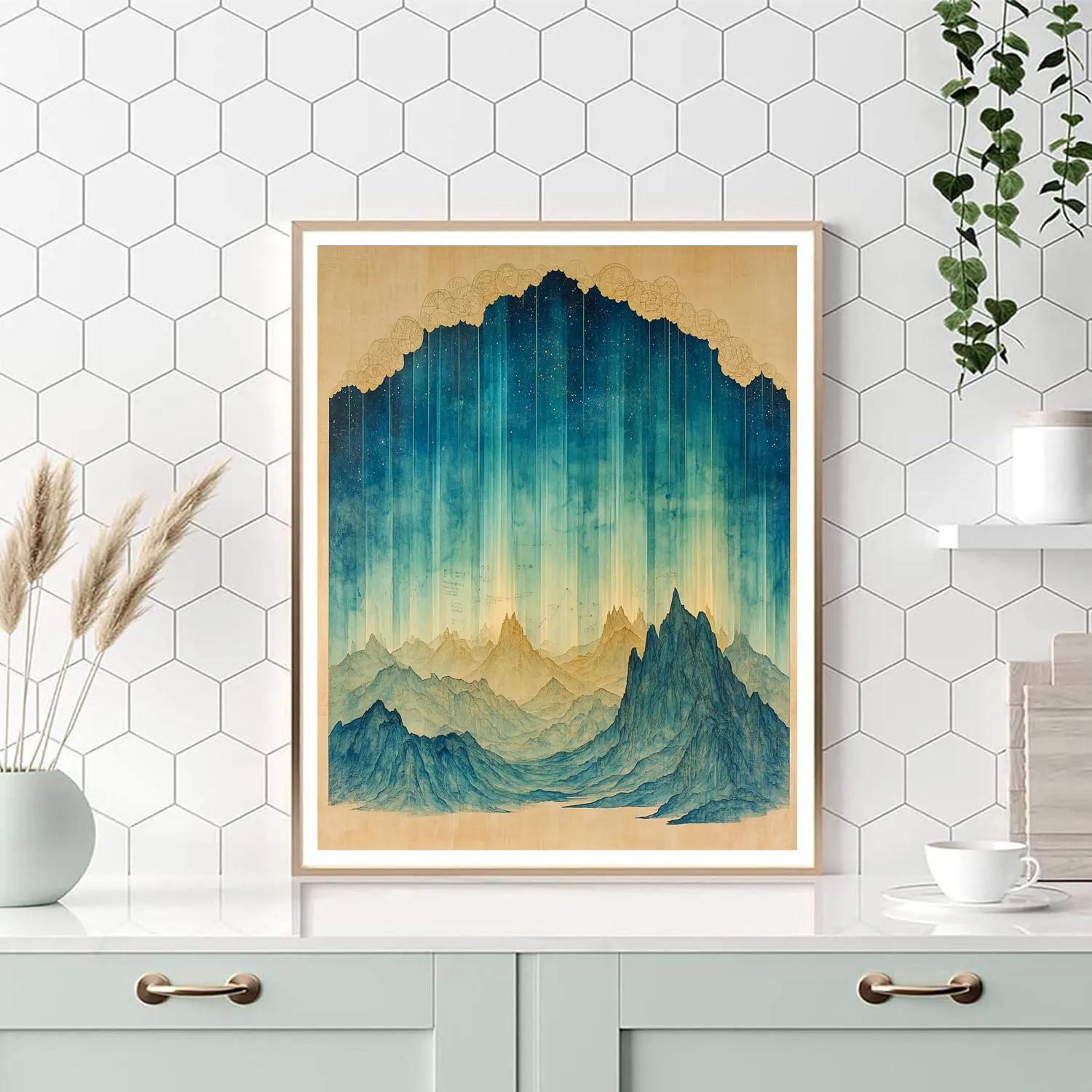 Leonardo Da Vinci Inspired Aurora Over Silent Mountains Painting by numbers kit