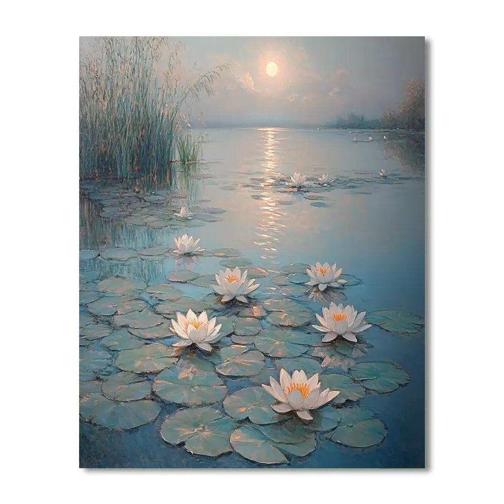 Claude Monet Inspired Water Lilies Under Moonlight Eclipse paint by number