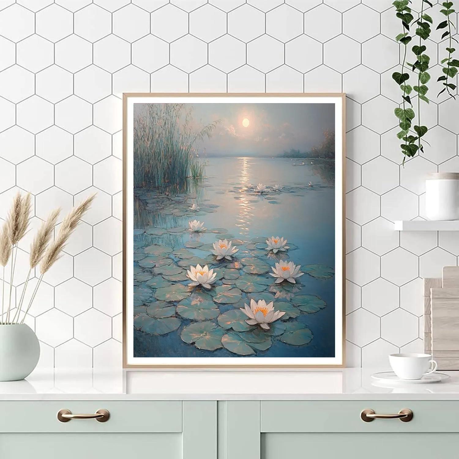 Claude Monet Inspired Water Lilies Under Moonlight Eclipse paint by number